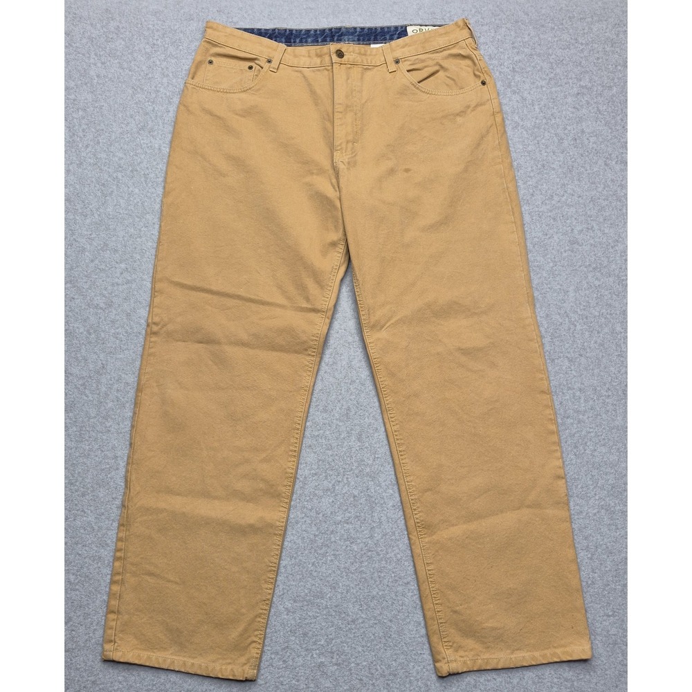 Orvis Pants Mens 38x30 Tan Khaki Canvas Five Pocket Heavyweight Outdoor Workwear